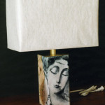 Lamp 411, enamel, copper, steel construction, lamp shade Japanese paper